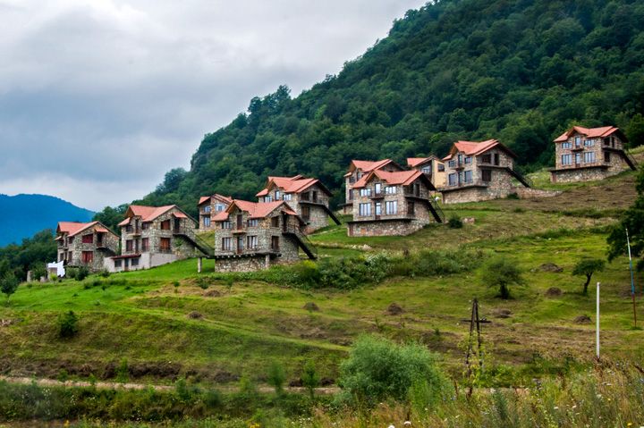 Cottages at Apaga resort near the village of Yenokavan in Armenia.