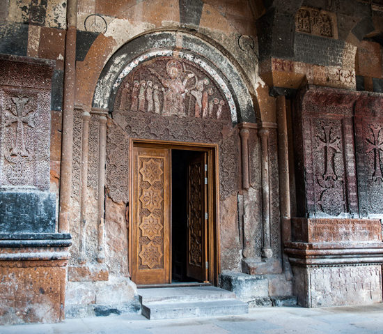 Entrance of the Saghmosavank monastery in Armenia.