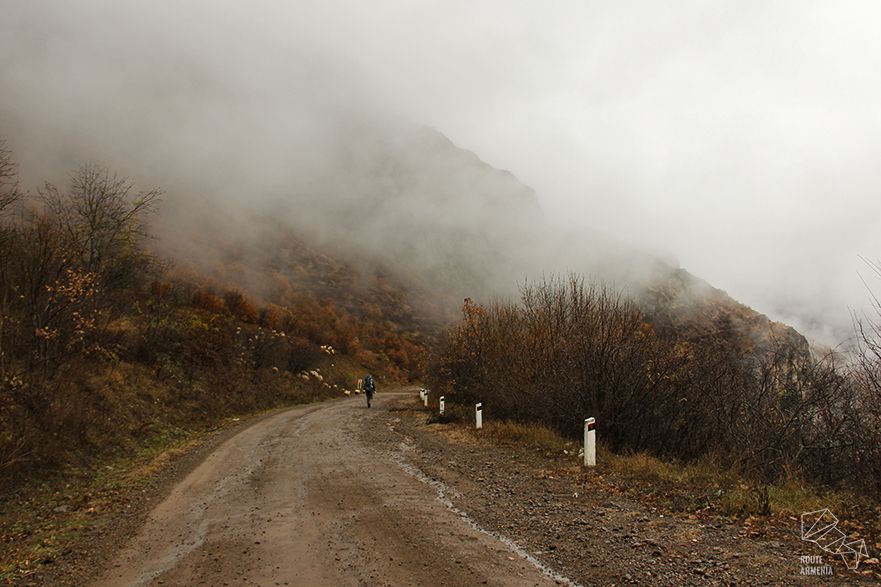 Walking on the road from Tatev village, Armenia.