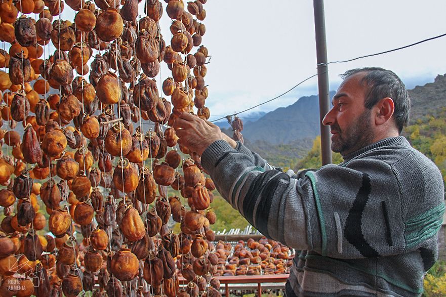 Drying persimmons in Meghri, Armenia