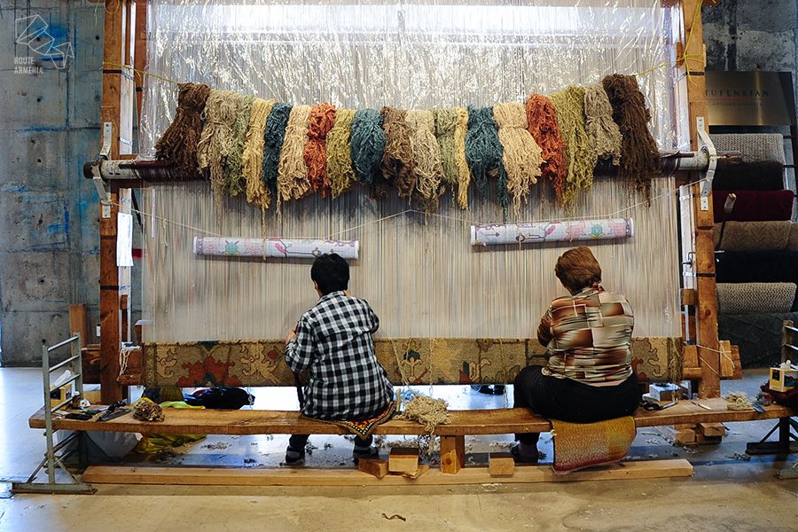 Armenian carpet weaving at Tufenkian carpet showroom in Yerevan.